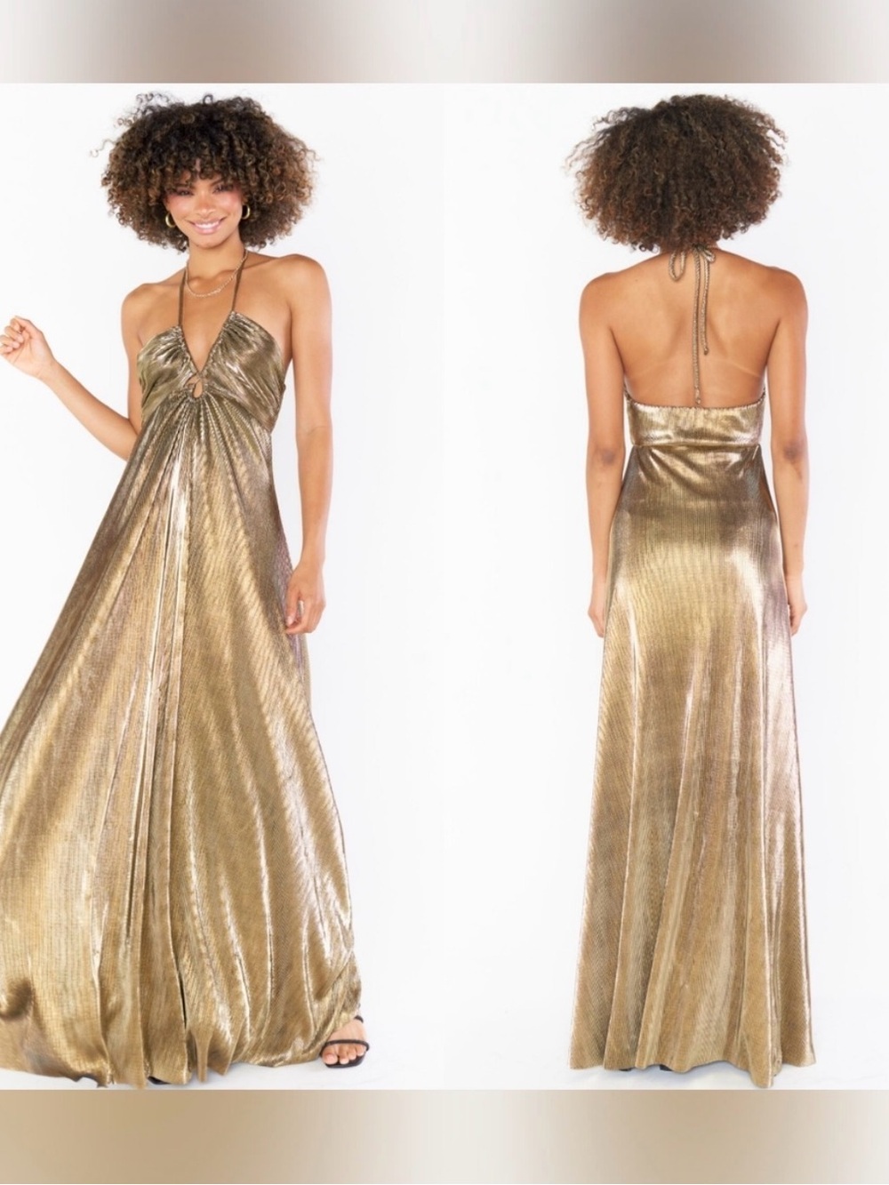 Show Me Your MuMu Metallic Gold Halter Maxi Dress